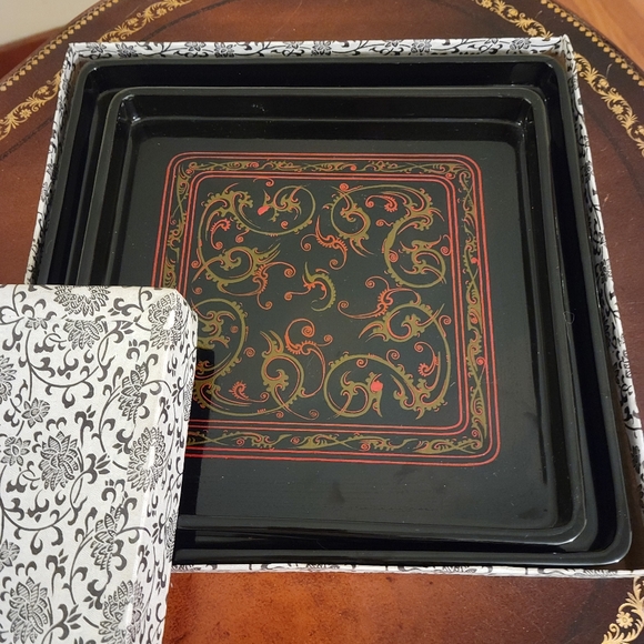 Chinese Lacquerware Trays Set Of 2 Gift Boxed - Picture 5 of 9